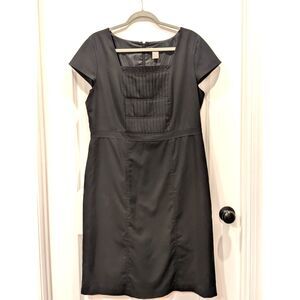 Ann Taylor Sheath Dress Navy Blue Pintuck Square Neck Cap Sleeve Size 16